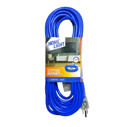 EXTENSION ELECTRICA 10 MT 3 TOMAS AZUL CON CONEXION A TIERRA