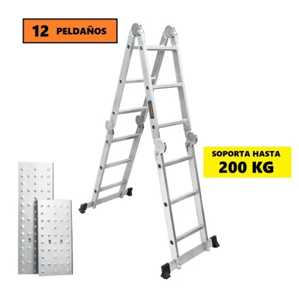 ESCALERA MULTIPOSICION 12 PELDAÑOS SOPORTA 200KG 100495 TRUPER