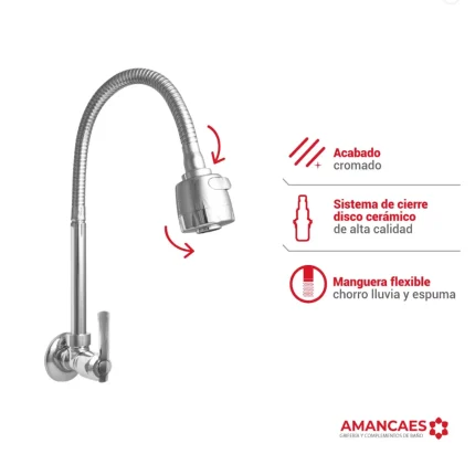 LLAVE LAVADERO FLEXIBLE CROMADO PARA PARED MILLET