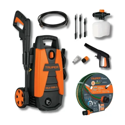 HIDROLAVADORA 1400W 1500PSI + MANGUERA 15 METROS TRUPER
