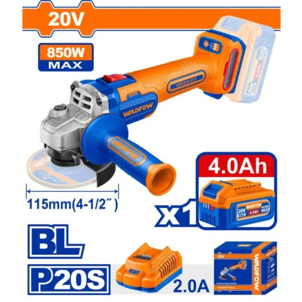 Amoladora Inalámbrica 4 1/2" BRUSHLESS + Batería 4.0Ah Wadfow